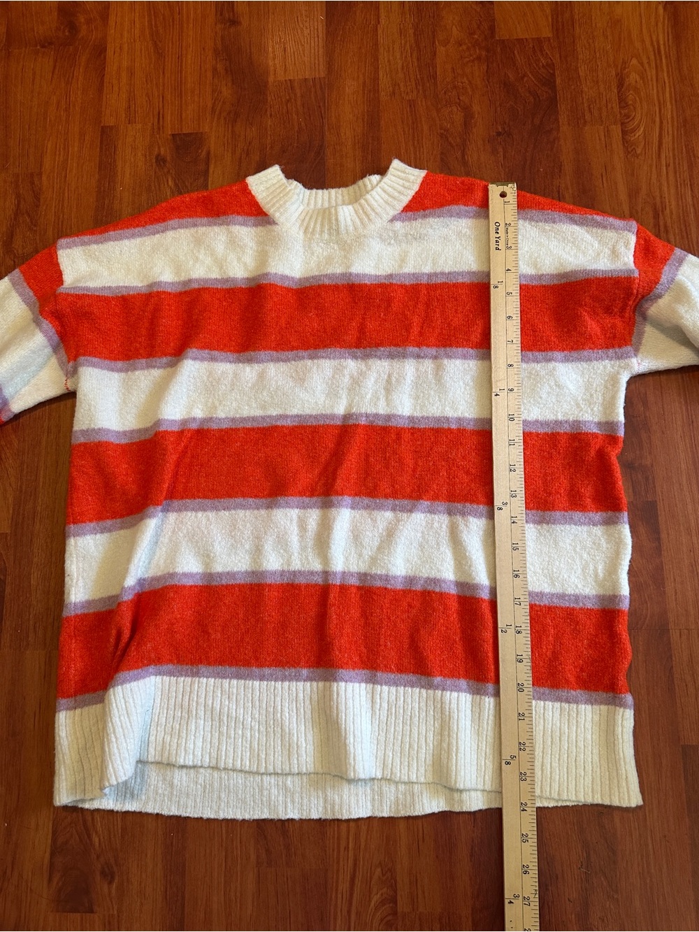 Mud Pie Cream Sweater with Bright Orange & Lavender Stripes - Picture 4 of 8